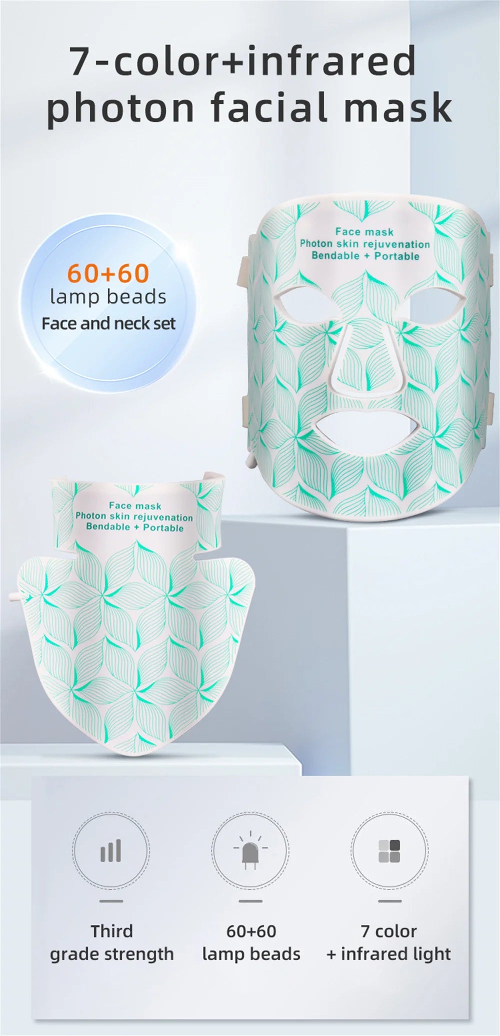 GlowLift LED Pro - LED-Gesichts- & Halsmaske mit 8 Farben, Rotlicht & Nahinfrarot, passend für Anti-Aging, Hautstraffung & Aknepflege.